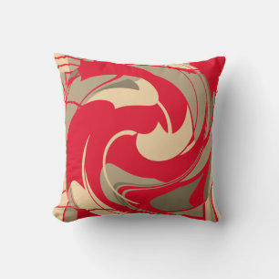 Red Beige Taupe Swirling Abstract Flower Design Cushion