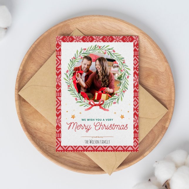 Red Beige Vintage Photo Christmas Card (Creator Uploaded)
