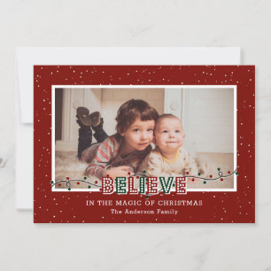 Red Believe In the Magic Photo Christmas Holiday Card