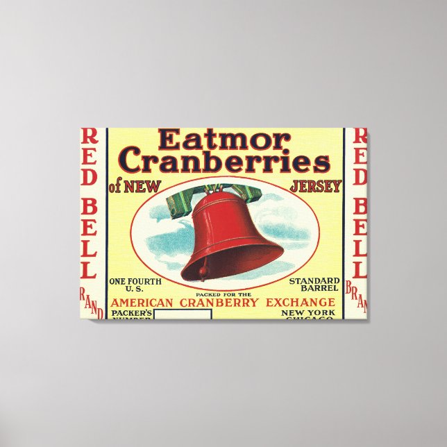 Red Bell Eatmor Cranberries Brand Label Canvas Print (Front)