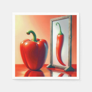 Red Bell Pepper Looking In a Mirror Napkin