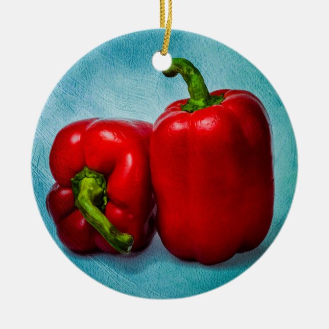 Red Bell Peppers Ceramic Tree Decoration (Front)
