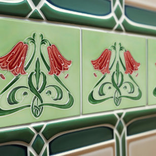Red Bellflower Decor Art Nouveau Art Deco Tile