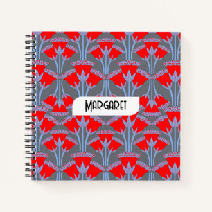 Red Bellflower Name Personalised Cute Notebook