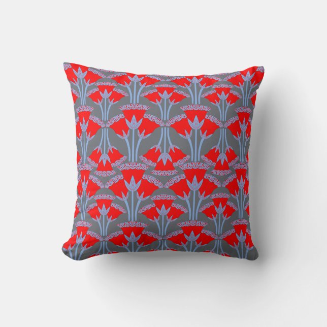 Red Bellflower Throw Pillow | One Owl Artist (Front)