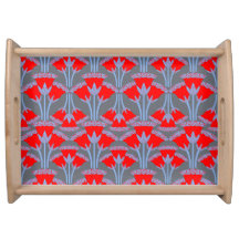 Red Bellflower Wooden Serving Tray