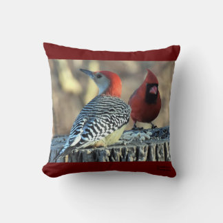 Red-Bellied Woodpecker and Red Cardinal Cushion