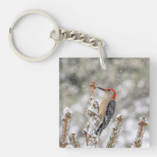 Red-bellied Woodpecker in the snow Key Ring