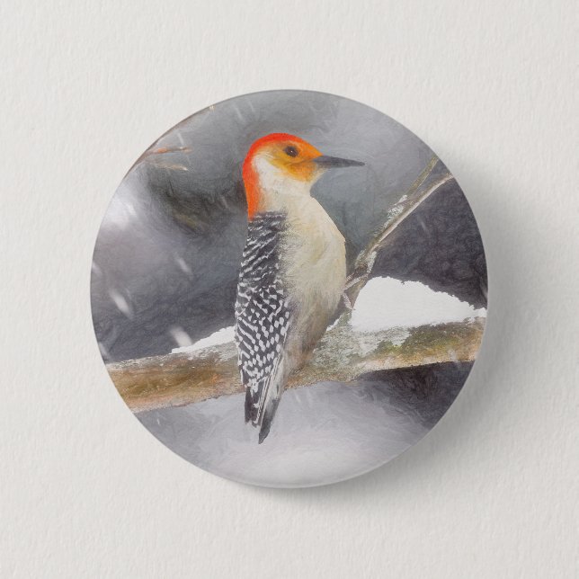 Red-Bellied Woodpecker Painting Original Bird Art 6 Cm Round Badge (Front)