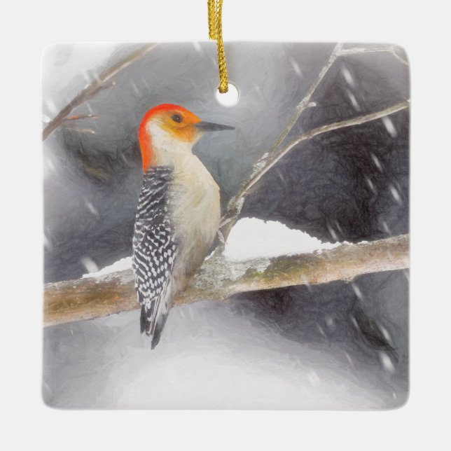 Red-Bellied Woodpecker Painting Original Bird Art Ceramic Ornament (Front)