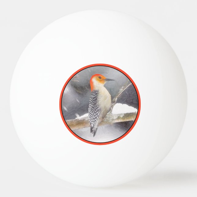 Red-Bellied Woodpecker Painting Original Bird Art Ping Pong Ball (Front)