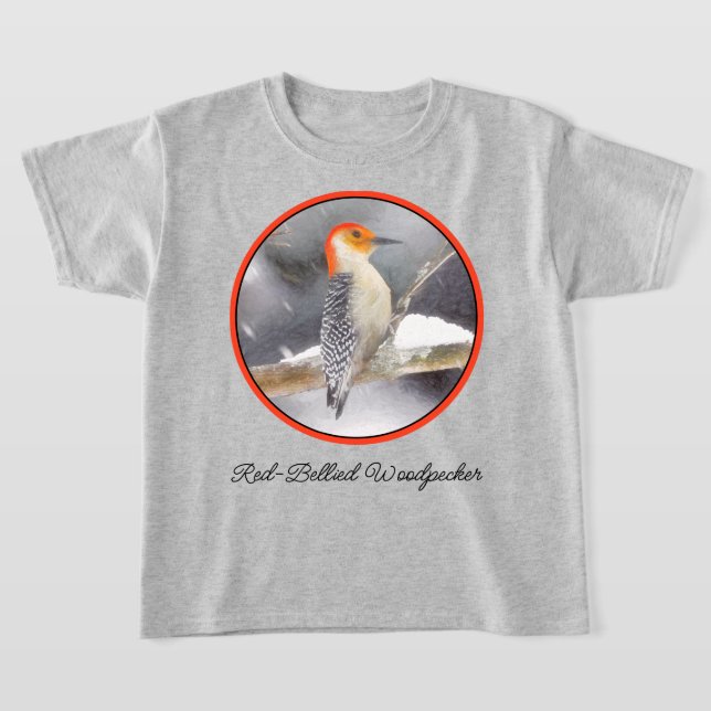 Red-Bellied Woodpecker Painting Original Bird Art T-Shirt (Laydown)