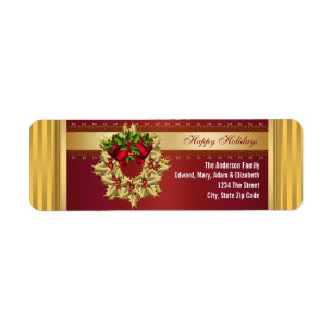 Red Bells Gold Holly Red Christmas Address Labels