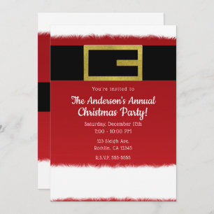 Red Belt Santa Claus Holiday Christmas Invitations