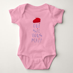 Red Beret Cute French Oui Merci Yes Thank You Baby Bodysuit