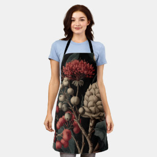 Red Berries and Exotic Seed Pods on Black Apron