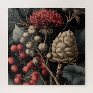 Red Berries and Exotic Seed Pods on Black Jigsaw Puzzle