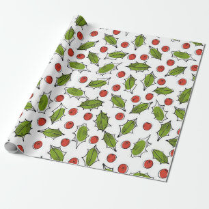 Red Berries and Holly Christmas Wrapping Paper