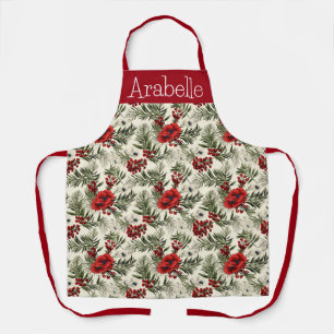 Red Berries and Pine Leaves Kitchen Design Apron