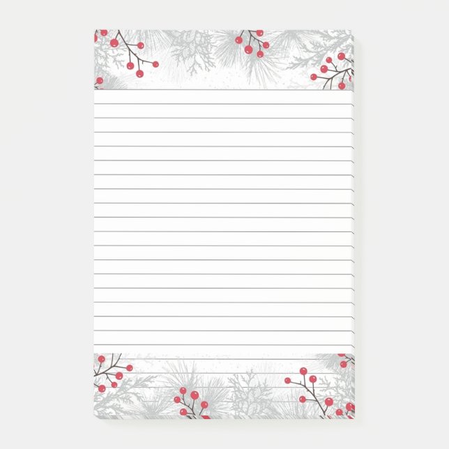 Red Berries and silver fir Post-It® Notes, 4" x 6" Post-it Notes (Front)