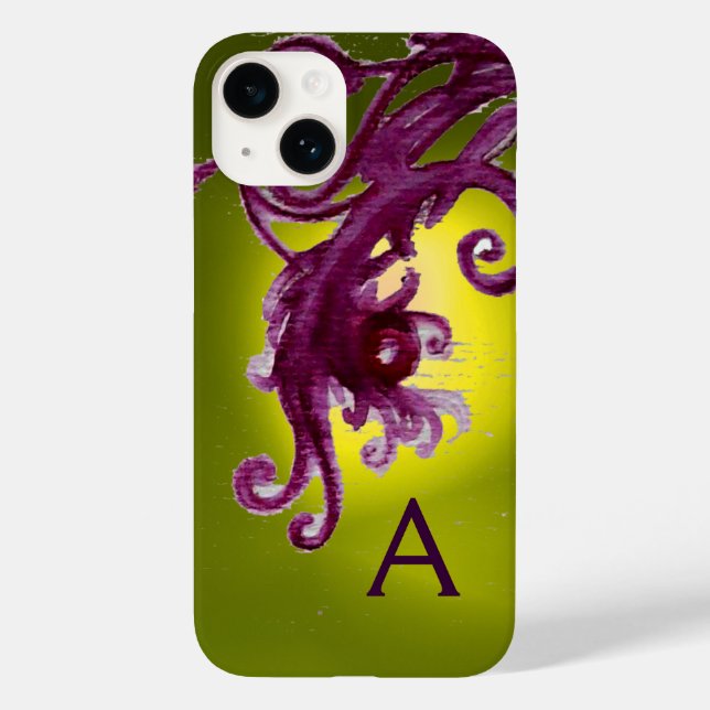 RED BERRIES AND SWIRLS MONOGRAM ,yellow Case-Mate iPhone Case (Back)
