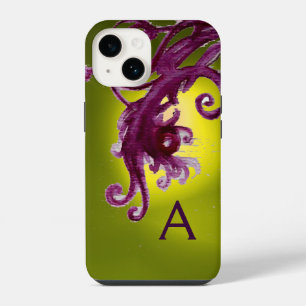 RED BERRIES AND SWIRLS MONOGRAM ,yellow iPhone 14 Case