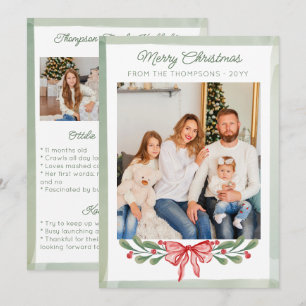 Red Berries Bow Family Highlights Merry Christmas Holiday Card