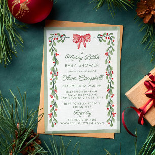 Red Berries & Bow Merry Little Baby Shower Invitation
