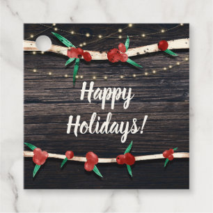 Red Berries Branches & Lights Rustic Holiday Party Favour Tags