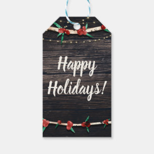 Red Berries Branches & Lights Rustic Holiday Party Gift Tags