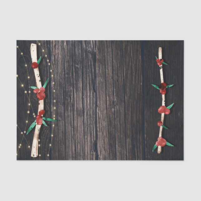 Red Berries Branches & Lights Rustic Holiday Party Tissue Paper (Front)