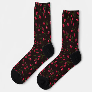 Red Berries Branches on Darkest Red Socks