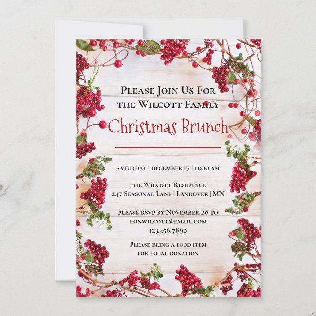 Red Berries Christmas Holiday Brunch Invitation (Front)