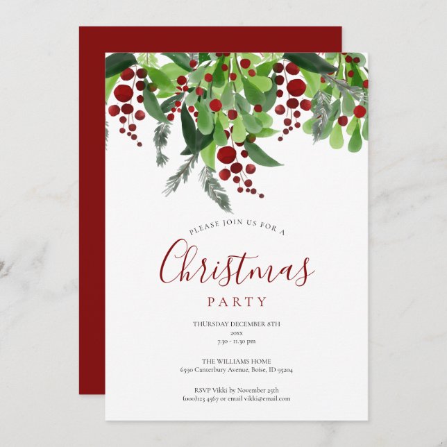 Red Berries Christmas Holiday Party Invitation (Front/Back)