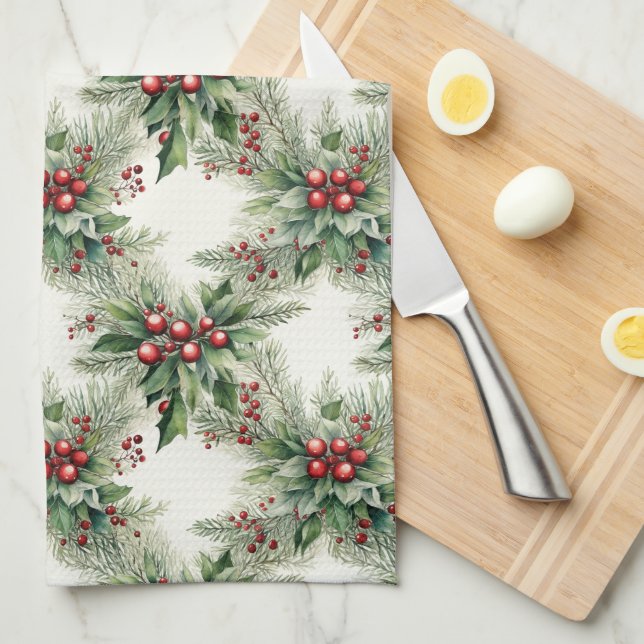 Red Berries Christmas Kitchen Towel (Quarter Fold)