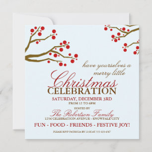 Red Berries Christmas Party Invitation