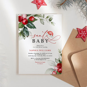Red Berries Christmas Santa Baby Shower Invitation