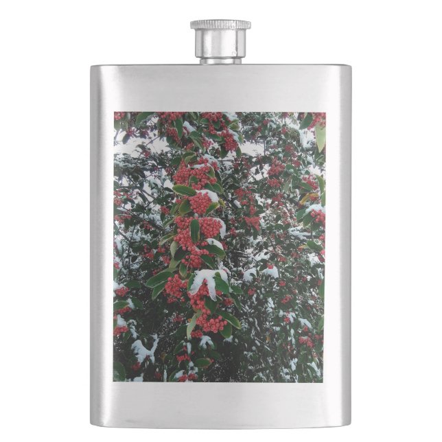 Red berries, covered in snow hip flask (Front)