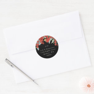 Red Berries + Eucalyptus Christmas Address Classic Round Sticker