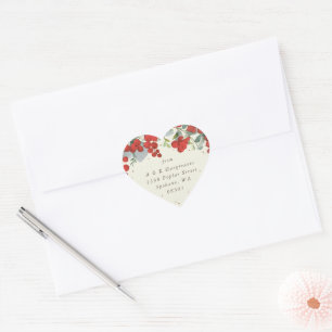 Red Berries + Eucalyptus Christmas Address Heart Sticker