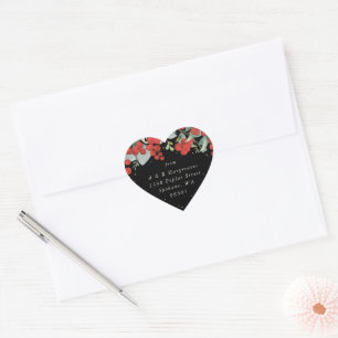 Red Berries + Eucalyptus Christmas Address Heart Sticker