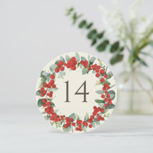 Red Berries+Eucalyptus Christmas Table Number