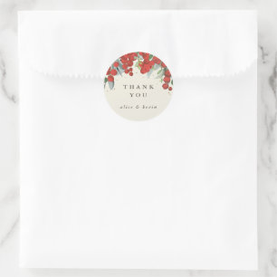 Red Berries + Eucalyptus Christmas Thank You Classic Round Sticker