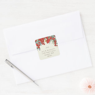 Red Berries + Eucalyptus Holiday Address Classic Square Sticker