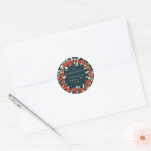 Red Berries + Eucalyptus Holiday Wreath Address Classic Round Sticker