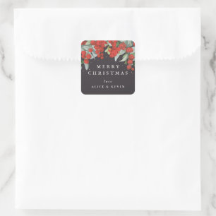 Red Berries+Eucalyptus Merry Christmas/Custom Square Sticker