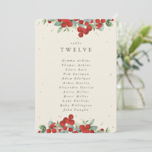 Red Berries+Eucalyptus Table Number Seating Card