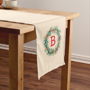 Red Berries & Evergreens Christmas Wreath 2 Medium Table Runner