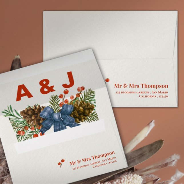 Red Berries Festive Monogram Christmas Wedding Envelope (Red Berries Festive Monogram Christmas Wedding Envelope)