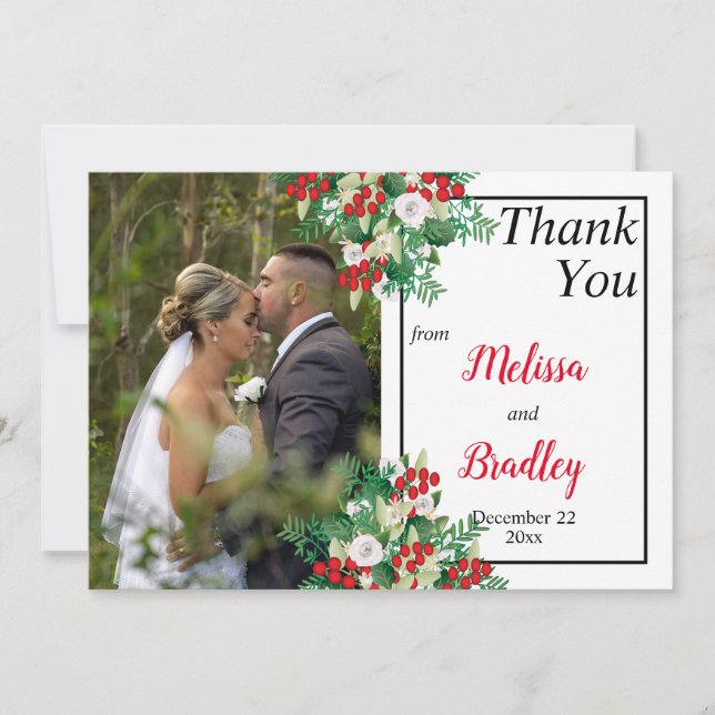 Red Berries Floral Holiday Wedding Thank You (Front)